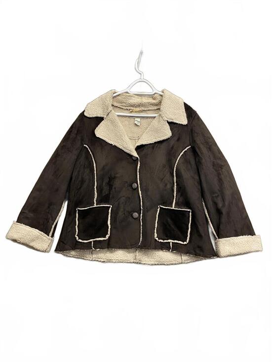 Windriver Jackets & Blazers - Vintage Y2k Windriver Women's Brown Faux Shearling Jacket w Contrast Trim SZ 2XL